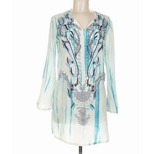 Kareena's 100% Silk Embellished Tunic Top Boho Luxe Coastal Chic Med